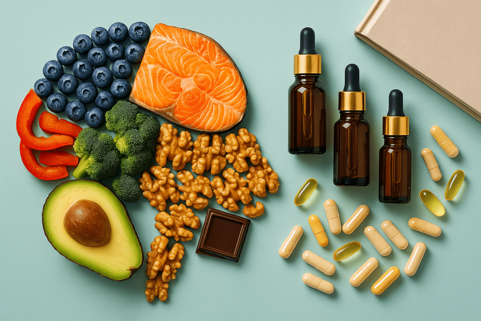 Brain-Food und Nootropics als Flat-Lay