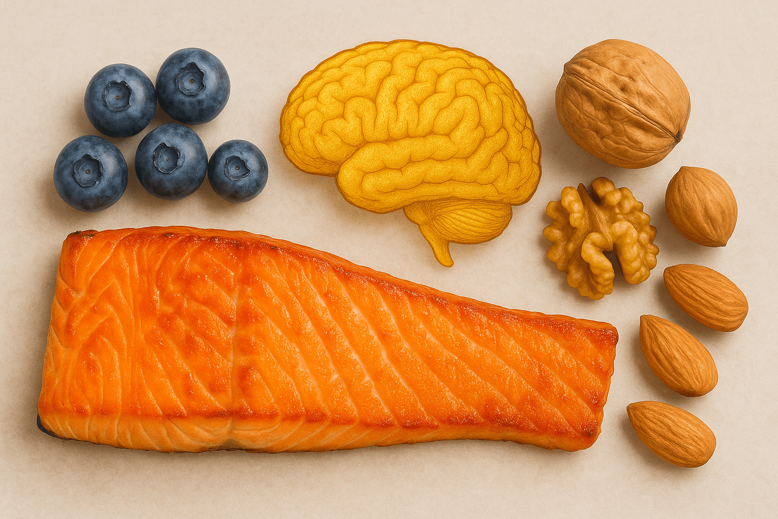 rezepte-und-anleitungen 1 Bunte Gehirn-Superfoods wie Lachs, Blaubeeren und Nüsse