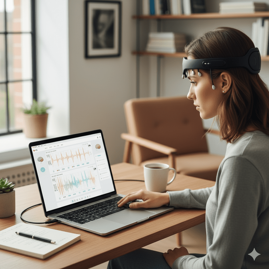 NeuroFitness – Gehirn trainieren mit EEG‑Headband am Laptop