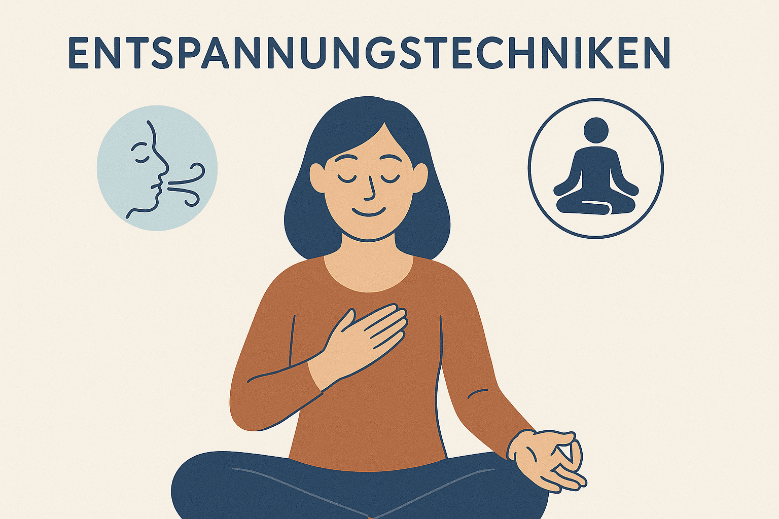 Eine Person praktiziert Entspannungstechniken wie tiefe Atmung und Meditation in einer ruhigen Umgebung.