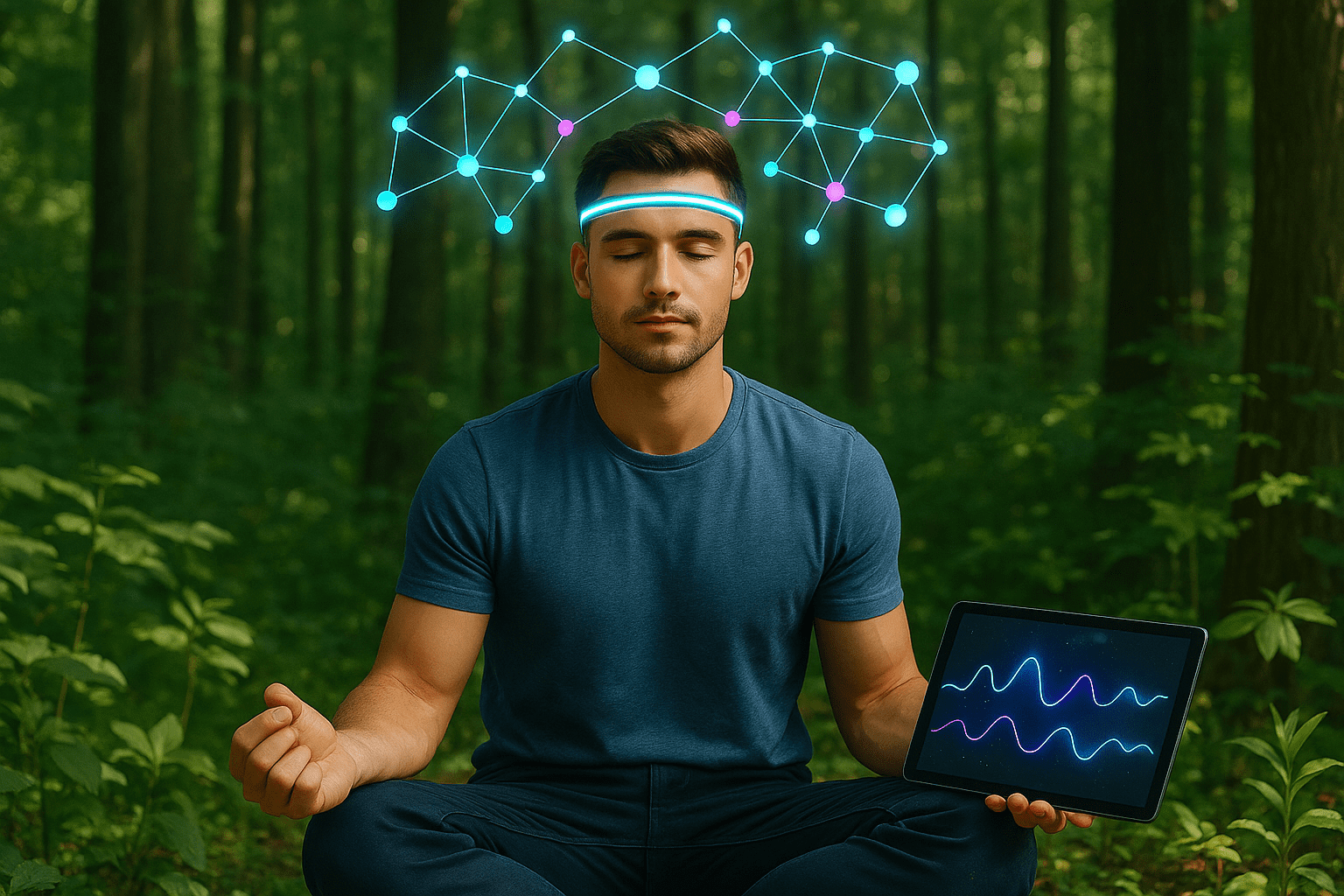 Eine Person nutzt Neurofitness-Gadgets zur Gehirn-Messung